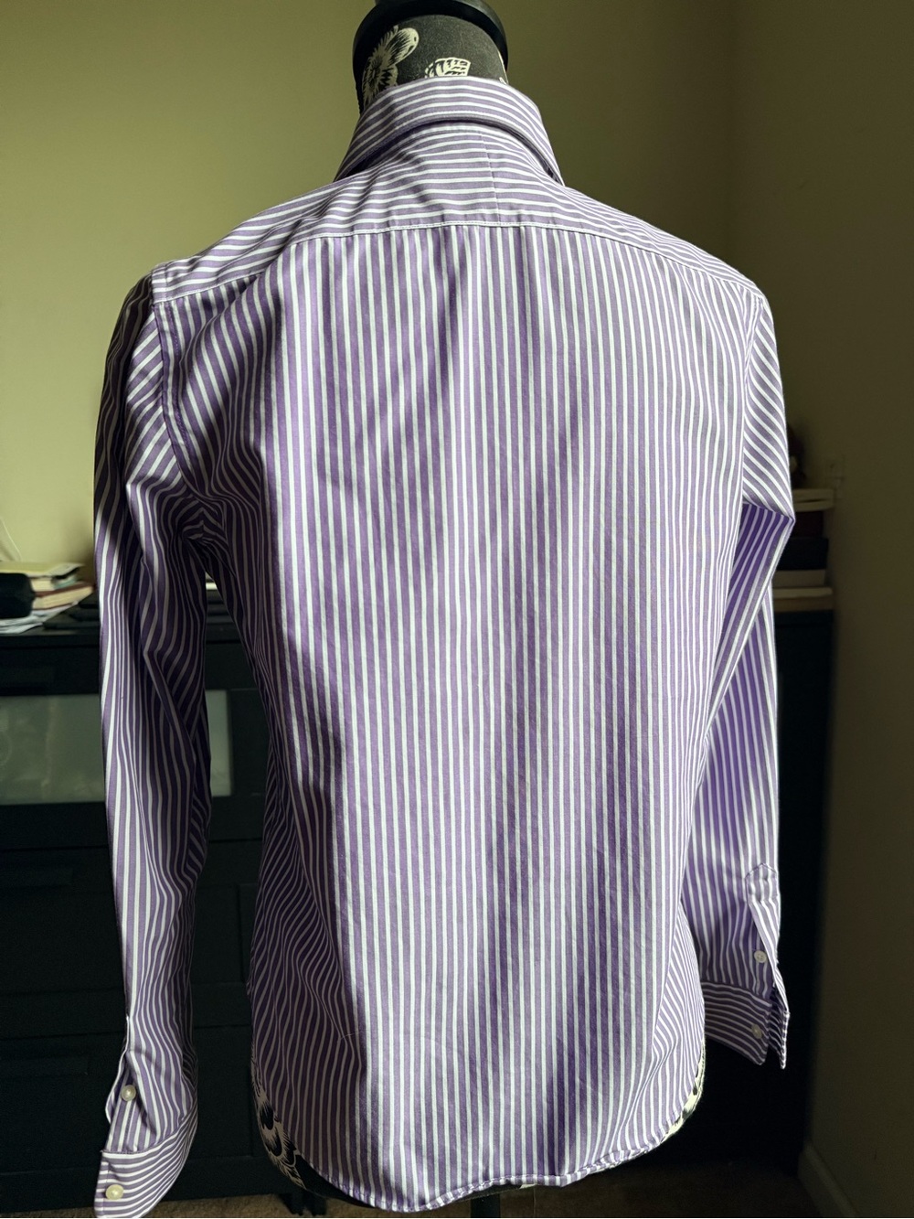 Lauren Ralph Lauren No Iron Purple White Striped Button-Down Shirt Petite Small - Picture 2 of 3
